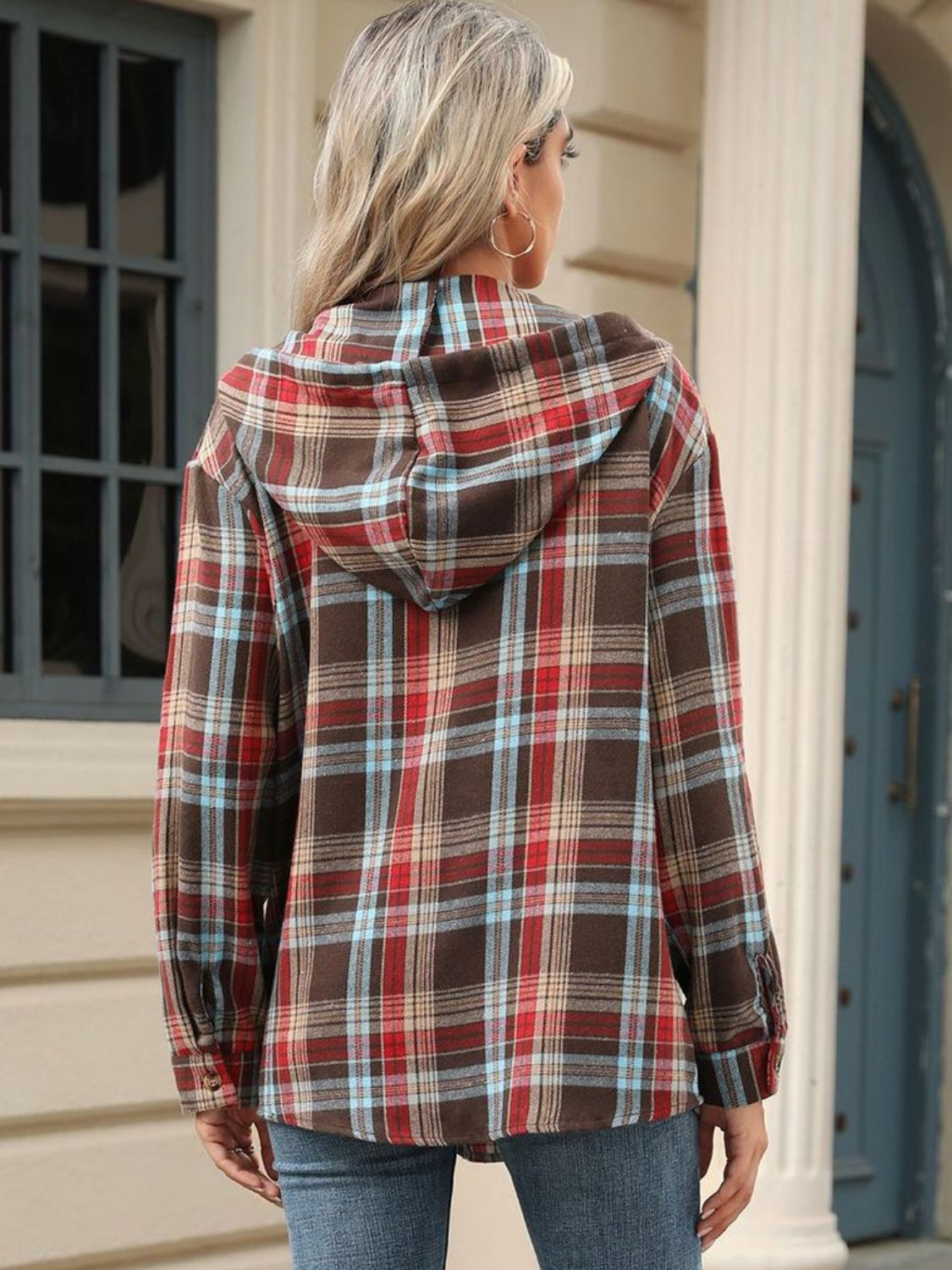 Drawstring Plaid Hooded Long Sleeve Top - Tigbul's Variety Fashion Shop