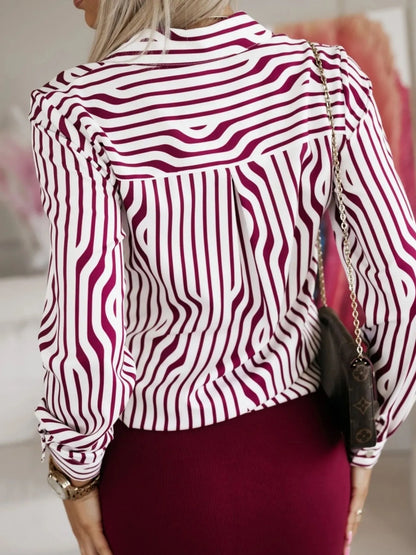 Striped Button-Down Long Sleeve Shirt - Tigbul's Variety Fashion Shop