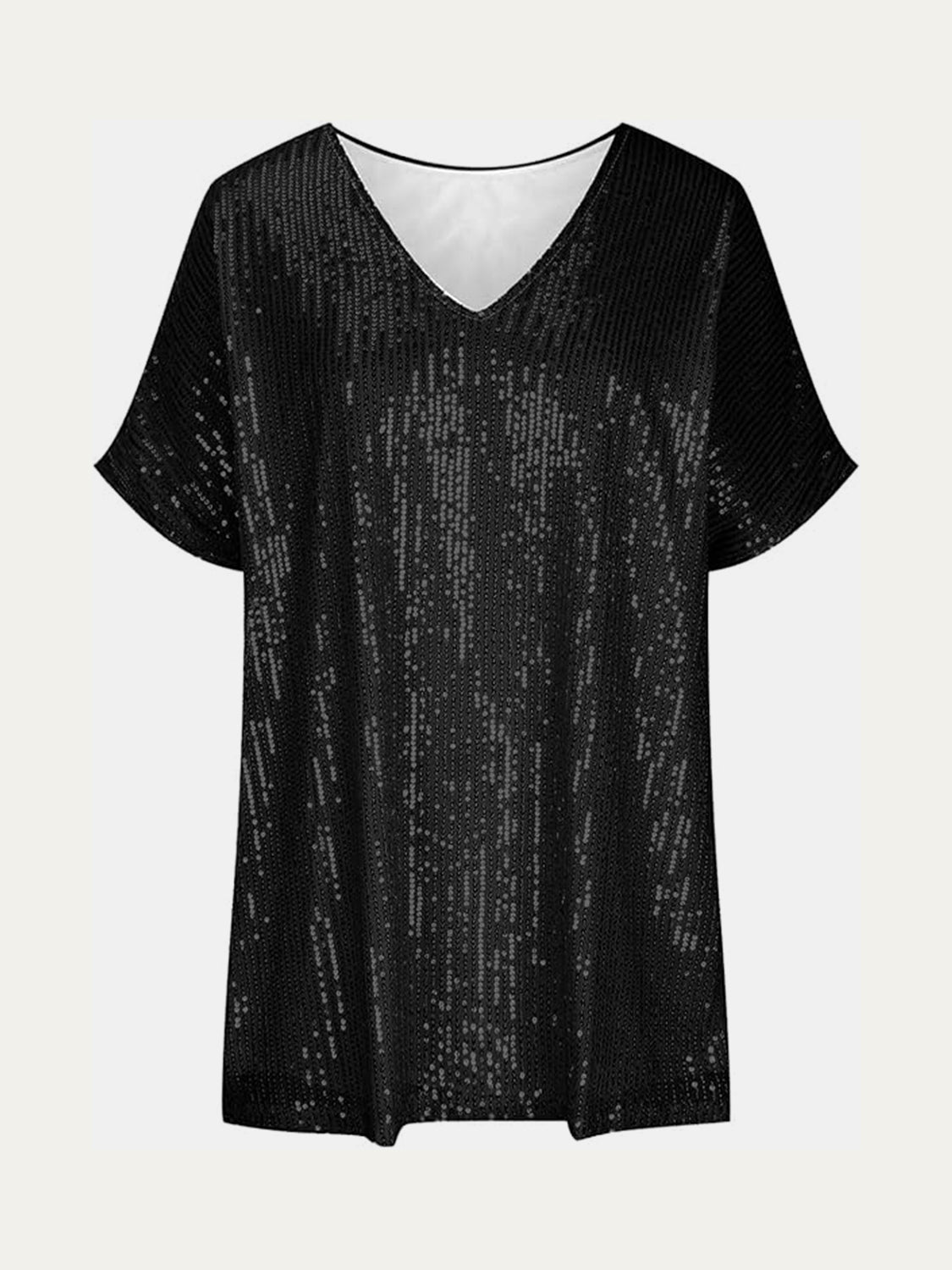 Sequin V-Neck Short Sleeve Top Blouse, Small to 3XL - Tigbul's Variety Fashion Shop