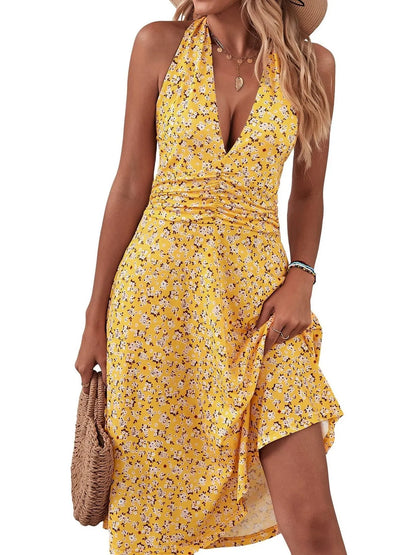 Printed Halter Neck Dress - Tigbul's Variety Fashion Shop