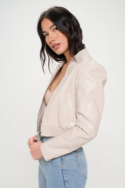 Coalition LA Zip Up Cropped Bomber Jacket - Tigbul's Variety Fashion Shop