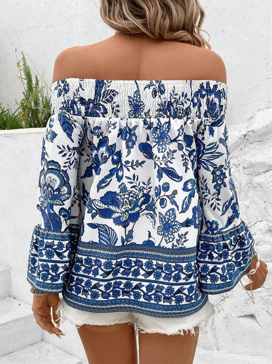 Off-Shoulder Floral Print Blouse - Tigbul's Variety Fashion Shop