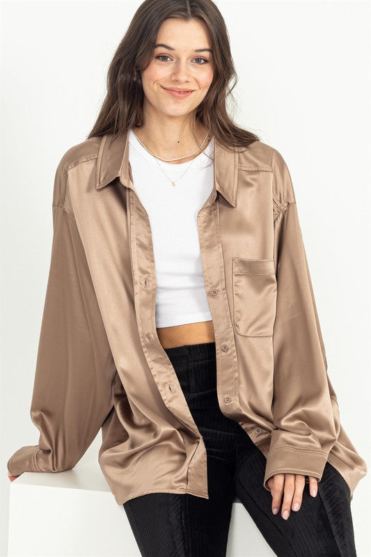 Completely Charmed Oversized Satin shirt - Tigbul's Variety Fashion Shop