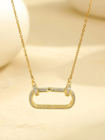 Stainless Steel Zircon Rectangle Pendant Necklace - Tigbul's Variety Fashion Shop