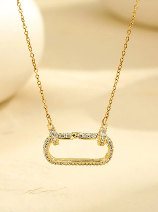 Stainless Steel Zircon Rectangle Pendant Necklace - Tigbul's Variety Fashion Shop
