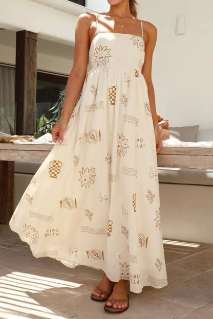 Cutout Back Printed Square Neck Maxi Cami Dress - Tigbul's Variety Fashion Shop