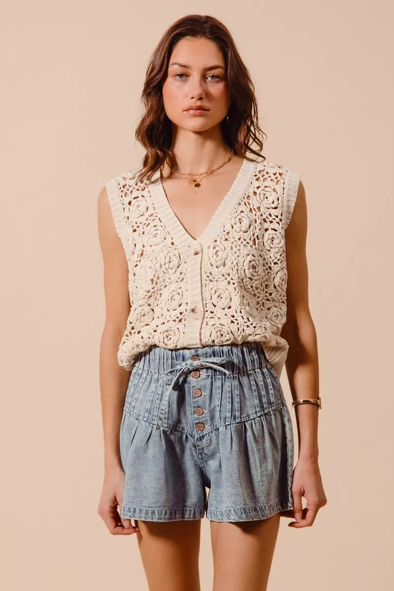 SO ME Flared Denim Shorts with Elasticized Waist - Tigbul's Variety Fashion Shop