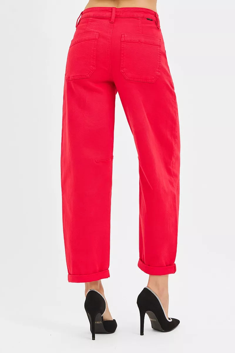 RISEN High Rise Ankle Cuffed Barrel Pants - Tigbul's Variety Fashion Shop