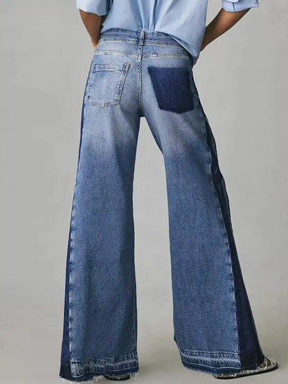 Two-Tone Wide Leg Blue Jeans, Female | Tigbuls Variety Fashion