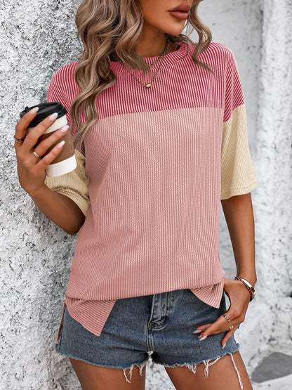 Color Block Round Neck Half Sleeve T-Shirt - Tigbuls Variety Fashion