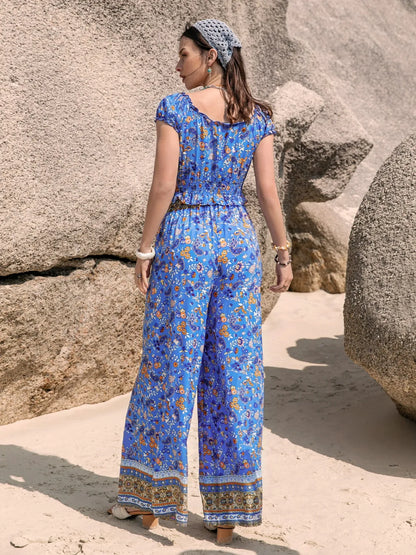 Printed V-Neck Top and Pants Set - Tigbul's Variety Fashion Shop