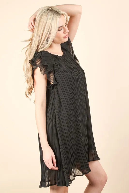 Black Plus Size Ruffle Sleeve Pleated Woven Mini Dress - Tigbul's Variety Fashion Shop