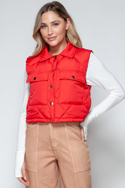 Snobbish Snap Down Quilted Crop Vest - Tigbul's Variety Fashion Shop