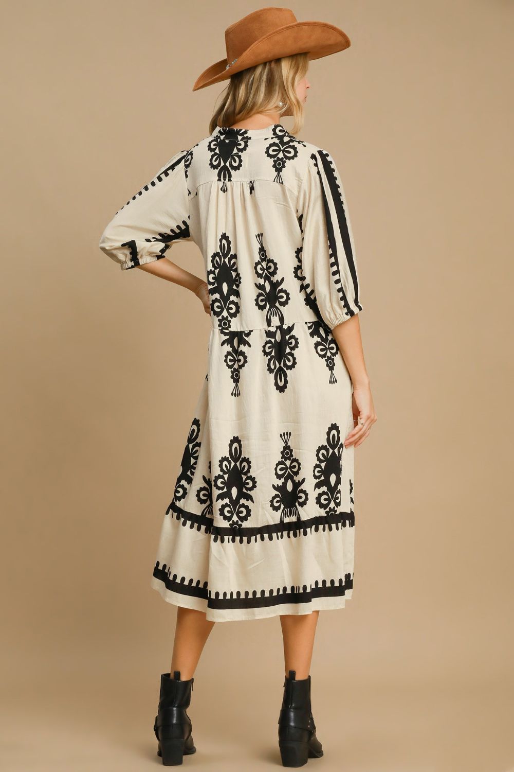 Umgee Printed Notched Midi Dress - Tigbul's Variety Fashion Shop