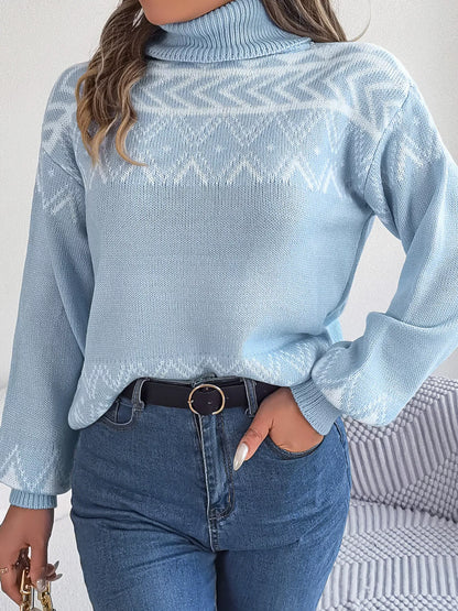 Turtleneck Dropped Shoulder Sweater - Tigbul's Variety Fashion Shop