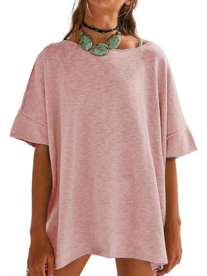 Oversized Round Neck Drop-Shoulder T-Shirt - Tigbul's Variety Fashion Shop