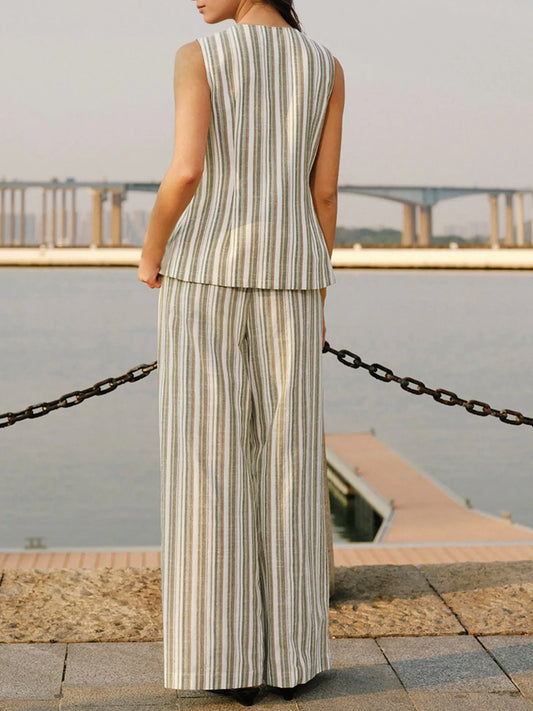 Striped Sleeveless V-Neck Top and Pants Two-Piece Set - Tigbul's Variety Fashion Shop