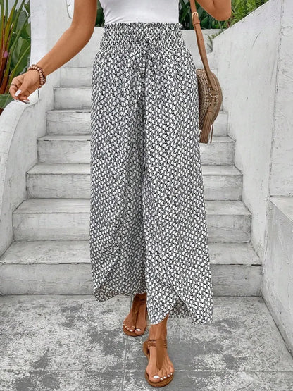 Tied Printed Wide Leg Pants - Tigbul's Variety Fashion Shop