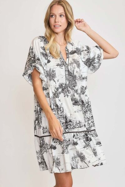 Black Two Tone Landscape Print Dress - Tigbul's Variety Fashion Shop