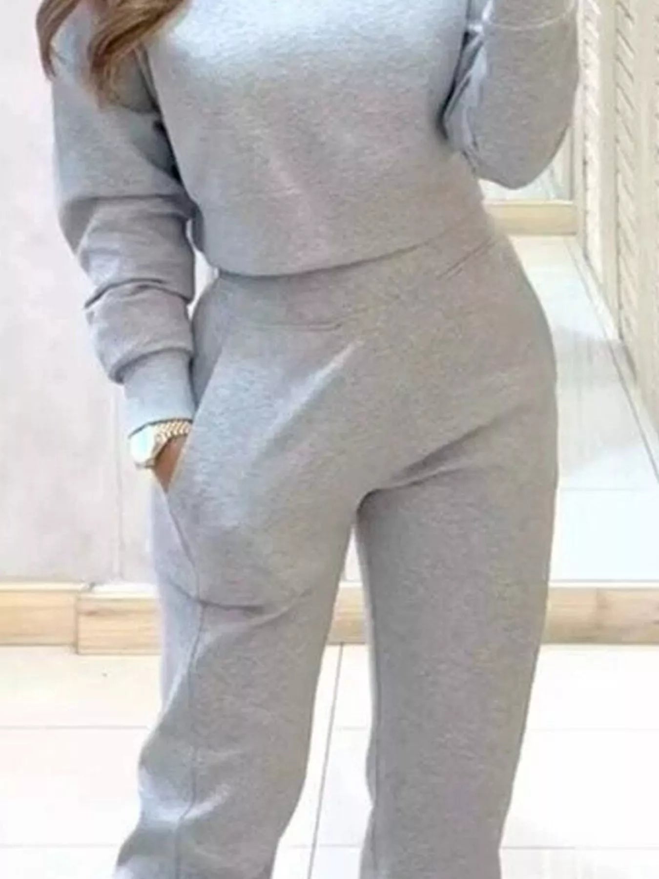 Casual Chic Cropped Sweatshirt and Jogger Set - Tigbul's Variety Fashion Shop