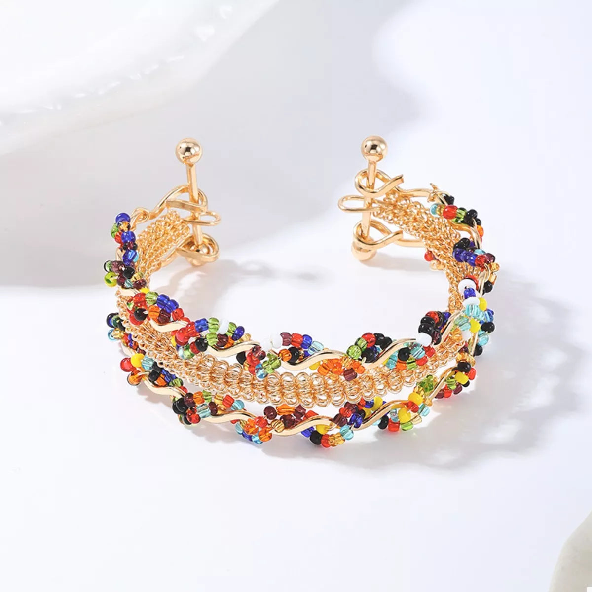 18K Gold-Plated Three Layered Open Bracelet - Tigbul's Variety Fashion Shop