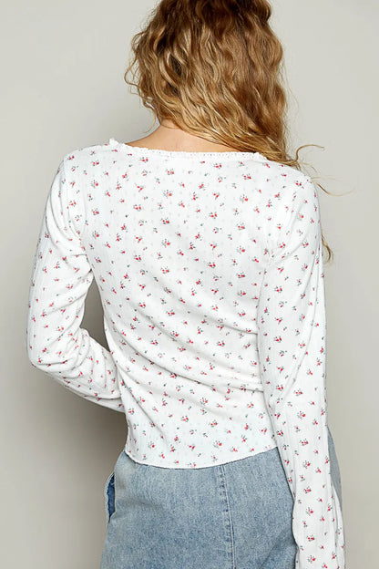 POL Floral V-Neck Long Sleeve T-Shirt - Tigbul's Variety Fashion Shop