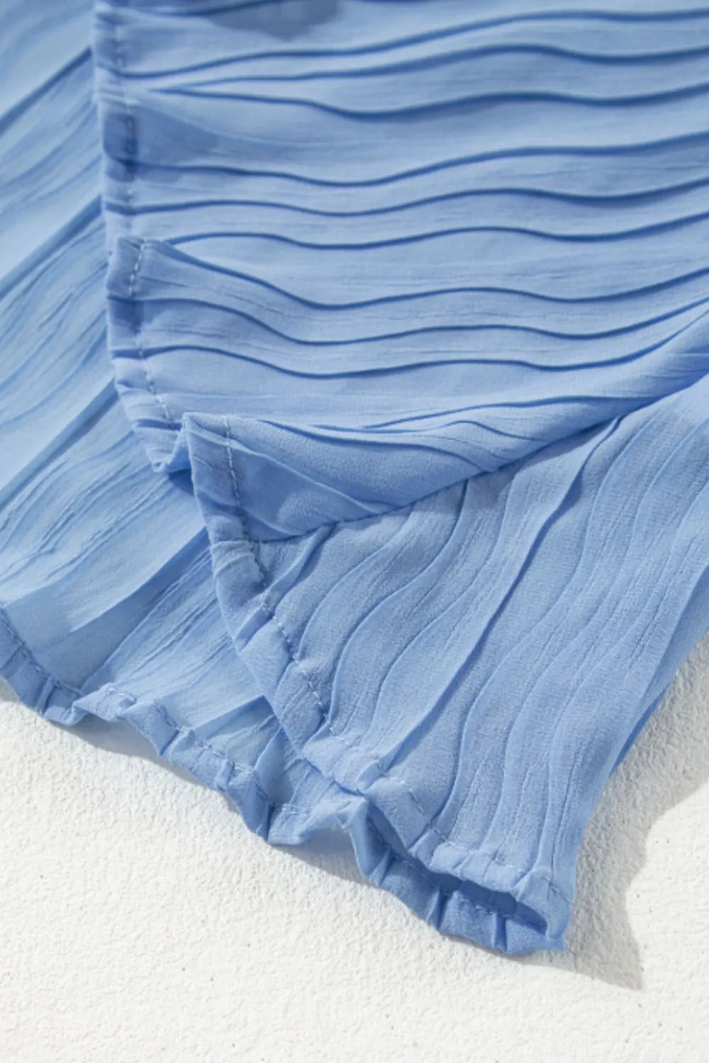 Textured Pleated Tied Mock Neck Flowy Blue Tank Top - Tigbul's Variety Fashion Shop