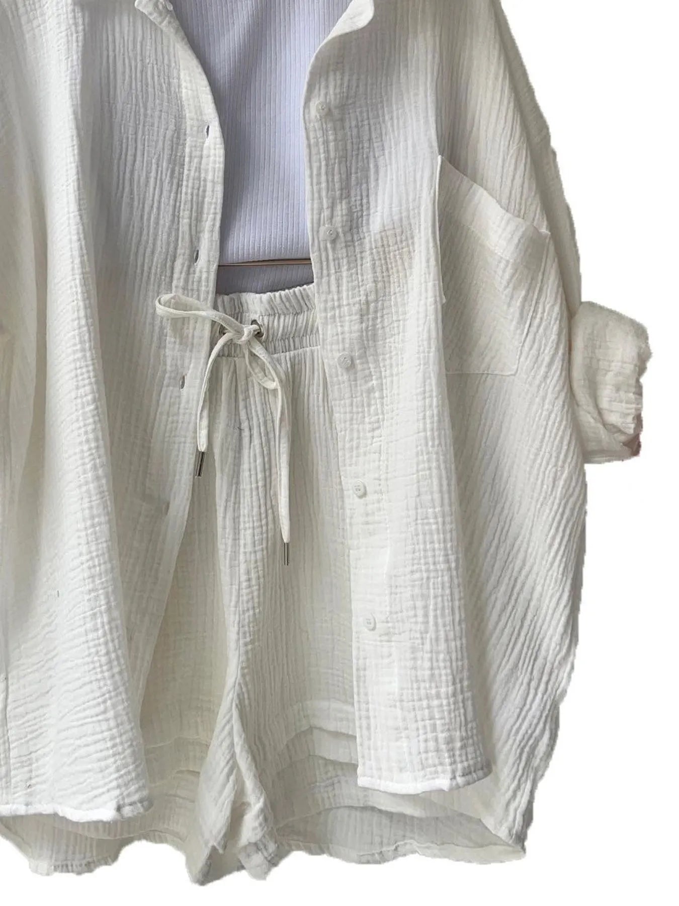 Textured Button Up Shirt and Shorts Set - Tigbul's Variety Fashion Shop