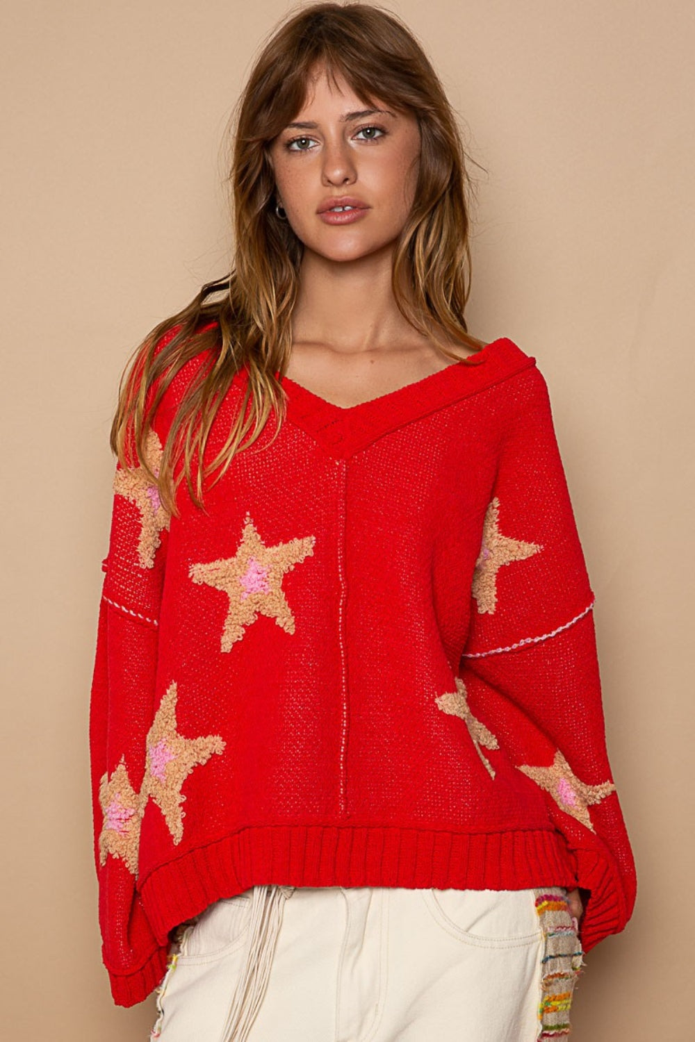 POL Long Sleeve Star Patch Sweater - Tigbul's Variety Fashion Shop