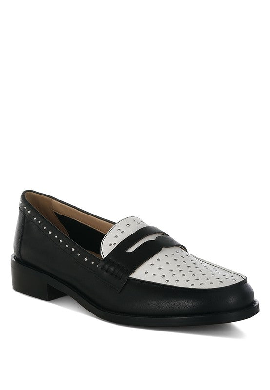 Raisa Stud Embellished Genuine Leather Penny Loafers | Tigbuls