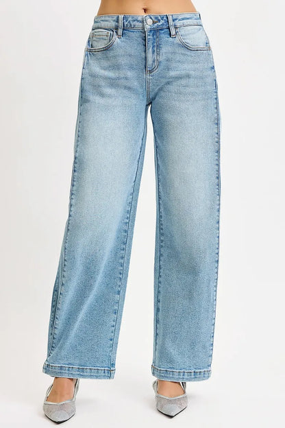 RISEN Mid Rise Wide Barrel Transferable Leg Snap Jeans - Tigbul's Variety Fashion Shop