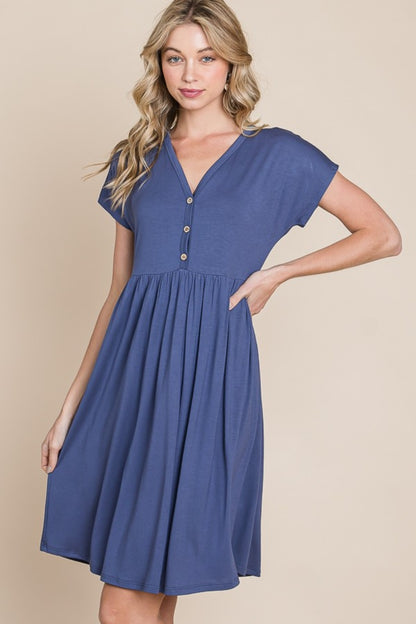 BOMBOM V-Neck Short Sleeve Dress - Tigbul's Variety Fashion Shop