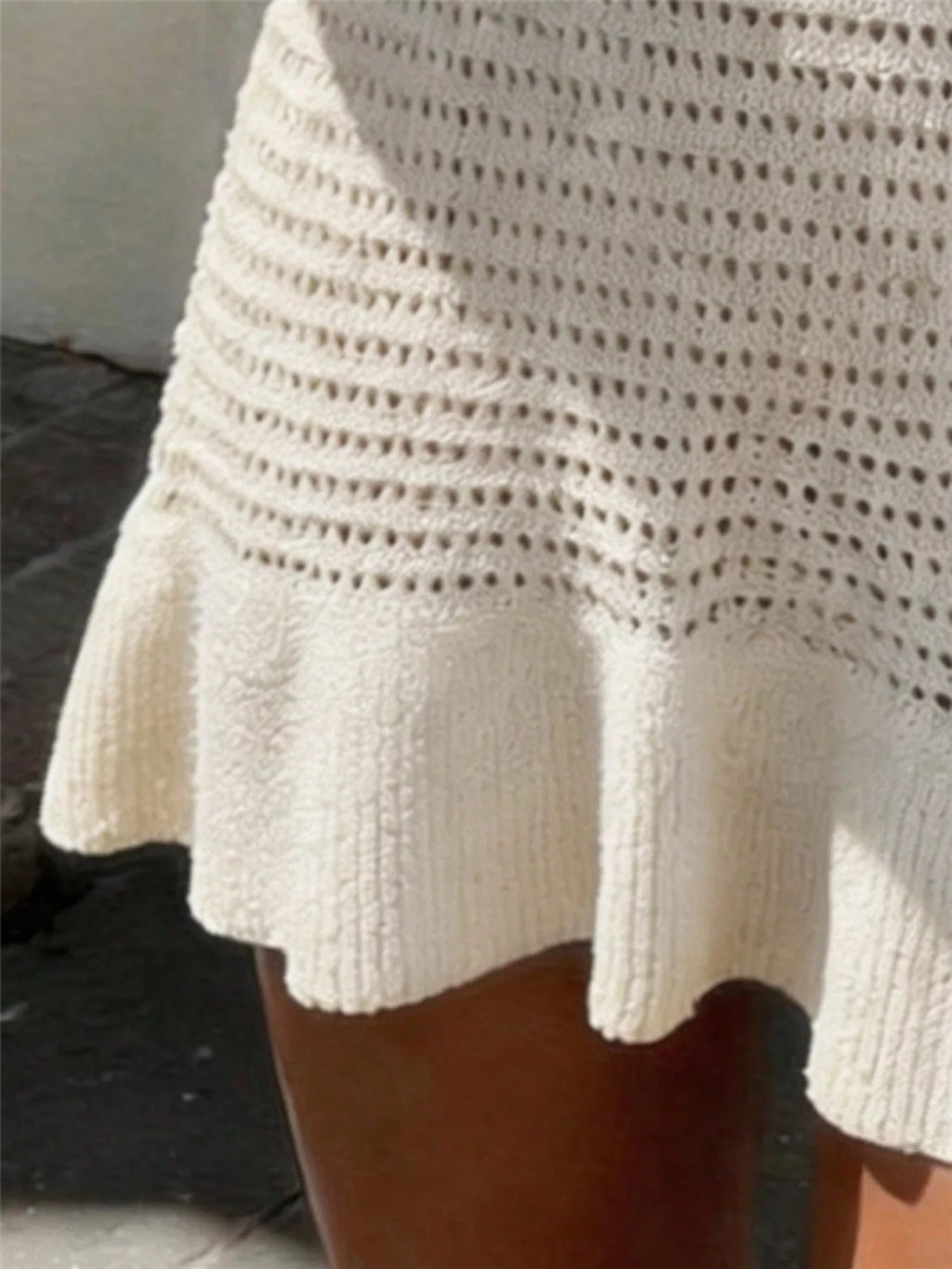 V-Neck Crochet Knit Sweater Mini Summer Dress - Tigbul's Variety Fashion Shop