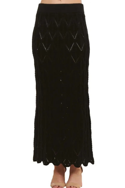 Black Scallop Trim Detail Knit Skirt - Tigbul's Variety Fashion Shop