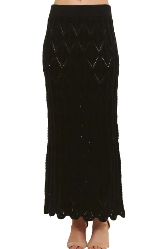 Black Scallop Trim Detail Knit Skirt - Tigbul's Variety Fashion Shop