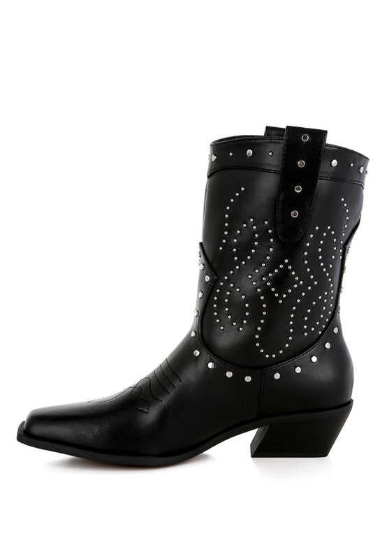 Equine Studded Embroidery Cowboy Boots - Tigbul's Variety Fashion Shop