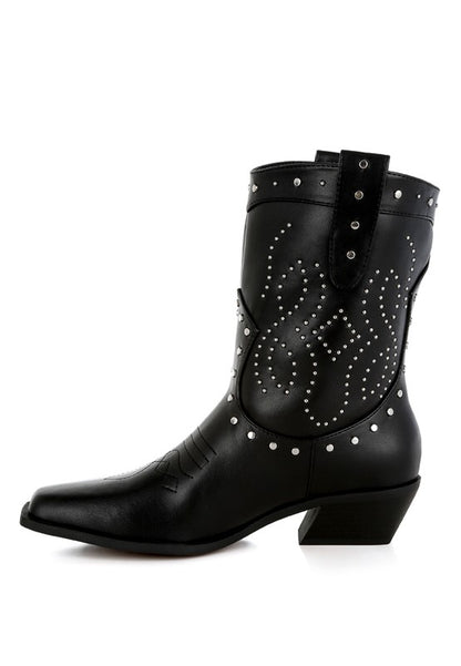 Equine Studded Embroidery Cowboy Boots - Tigbul's Variety Fashion Shop