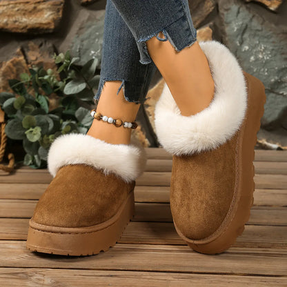 Fuzzy Trim Round Toe Platform Boots - Tigbul's Variety Fashion Shop