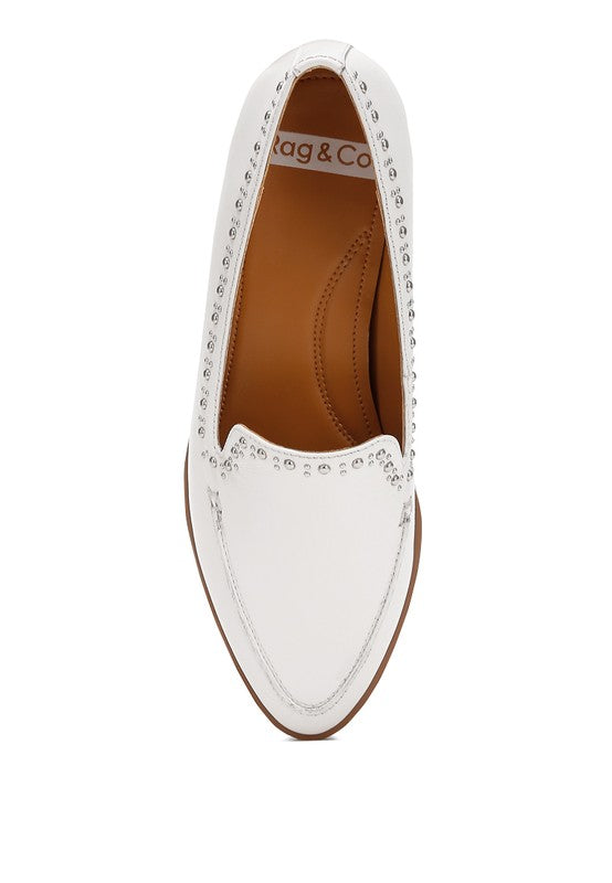 Wolferton Delicate Stud Detail Leather Loafers - Tigbul's Variety Fashion Shop