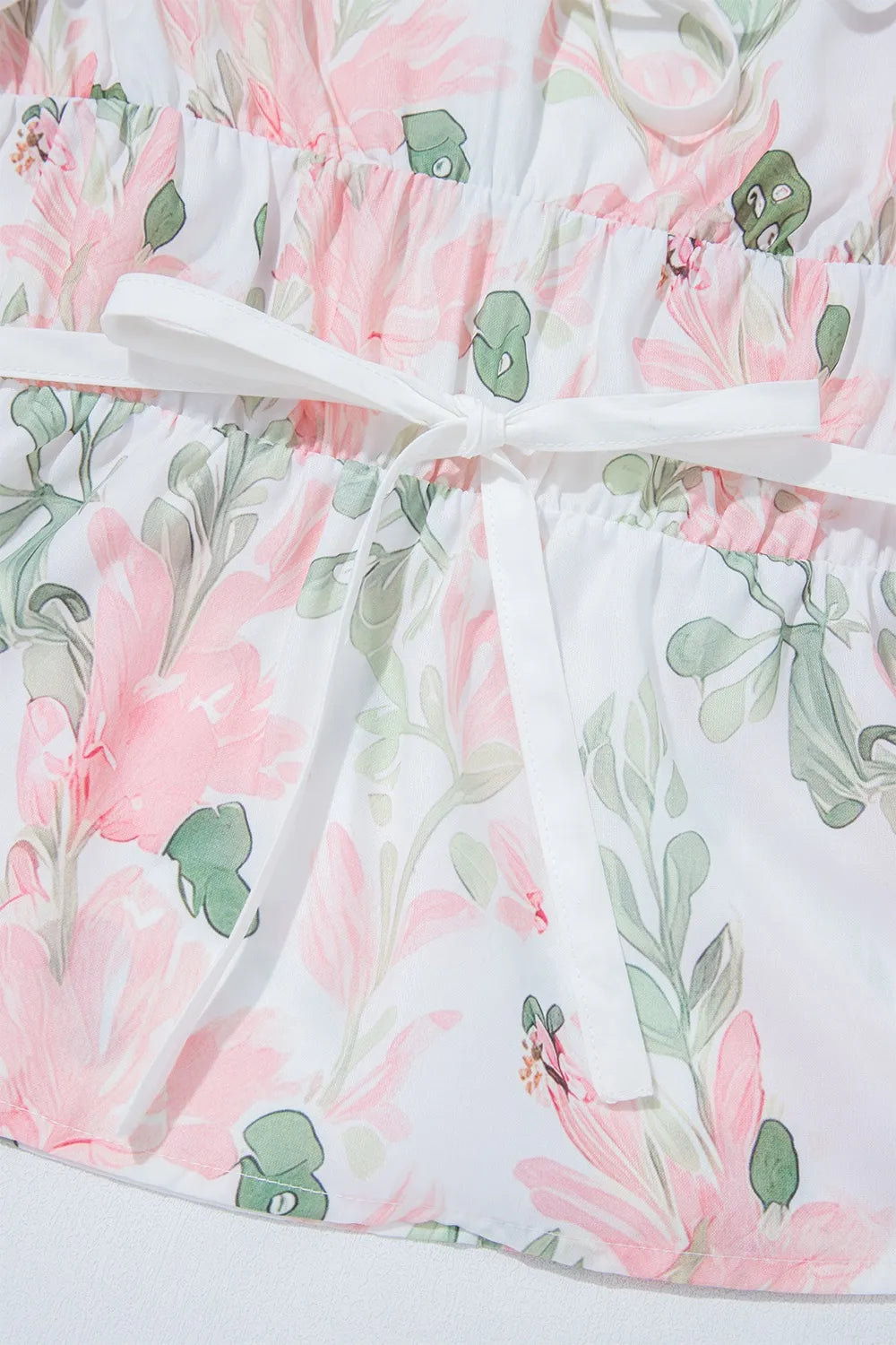 Tied Printed Short Sleeve Blouse - Tigbul's Variety Fashion Shop