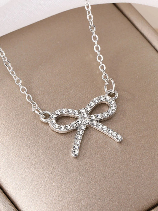 Zircon Bow Pendant Necklace - Tigbul's Variety Fashion Shop
