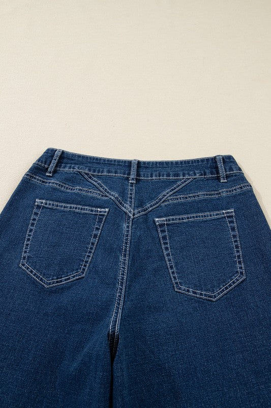 Back yoke and waistband with belt loops and two patch pockets, Sail Blue denim
