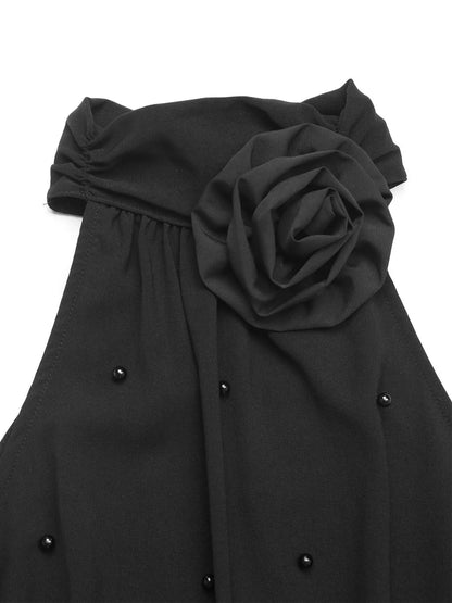 3D Flower Grecian Neck Bodysuit - Tigbul's Variety Fashion Shop