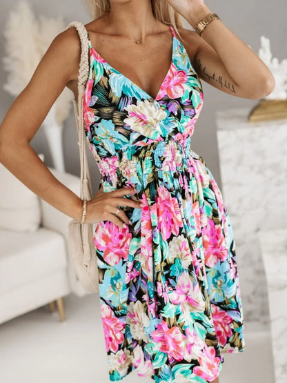 Tropical Print Spaghetti Strap Mini Dress - Tigbul's Variety Fashion Shop