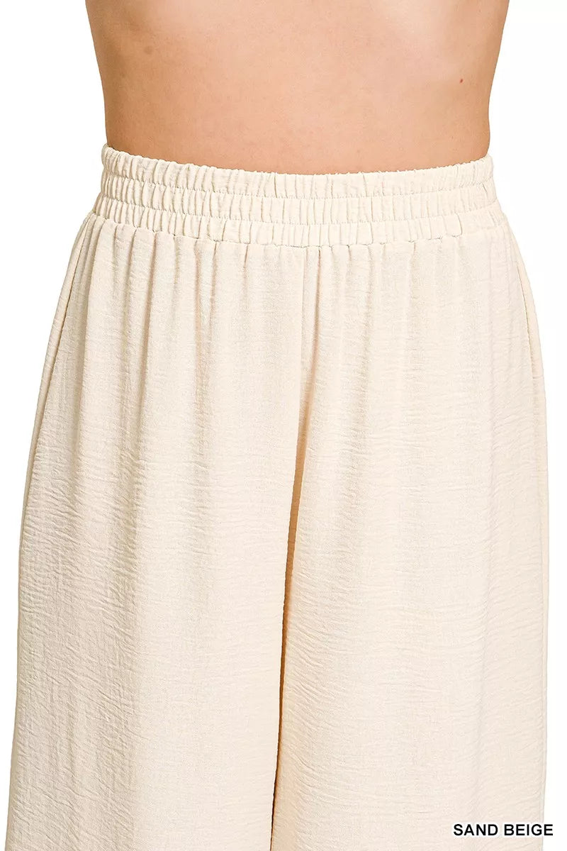 Zenana Woven Airflow Elastic Waistband Pants - Tigbul's Variety Fashion Shop