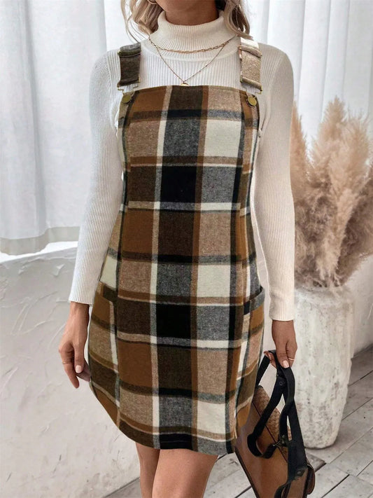 Plaid Square Neck Mini Dress - Tigbul's Variety Fashion Shop