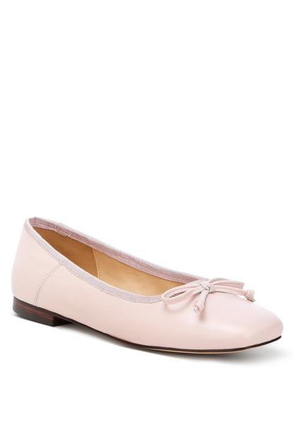 Lutten Genuine Leather Square -Toe Bow Ballerinas - Tigbul's Variety Fashion Shop