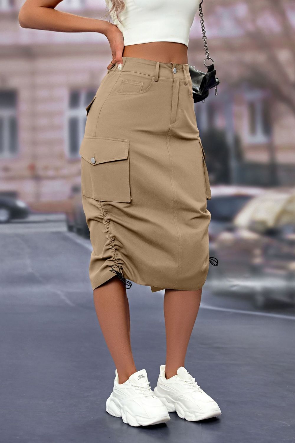Drawstring Slit Skirt with Pockets - Tigbul's Variety Fashion Shop