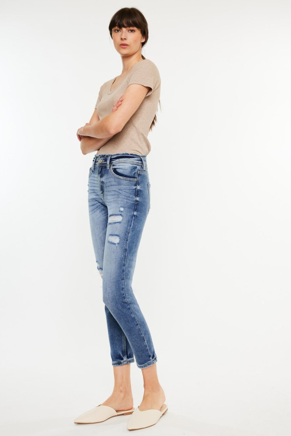 Kancan High Rise Distressed Mom Jeans - Tigbul's Variety Fashion Shop