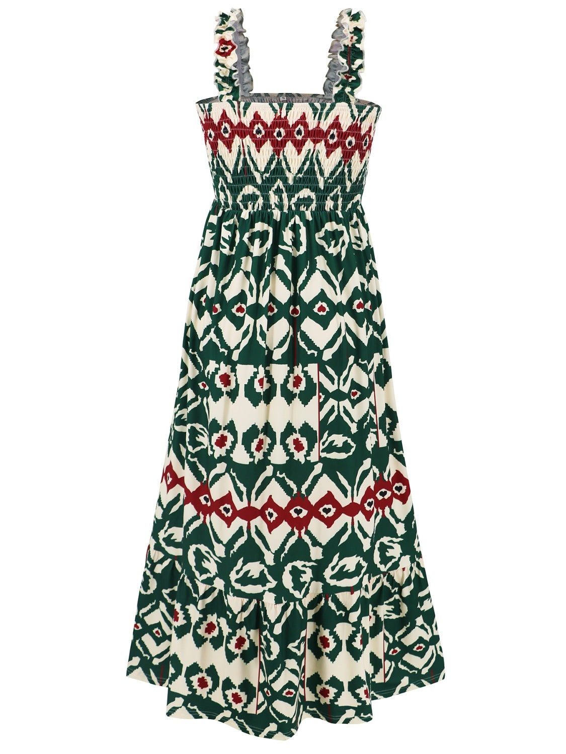 Smocked Printed Square Neck Sleeveless Dress - Tigbuls Variety Fashion